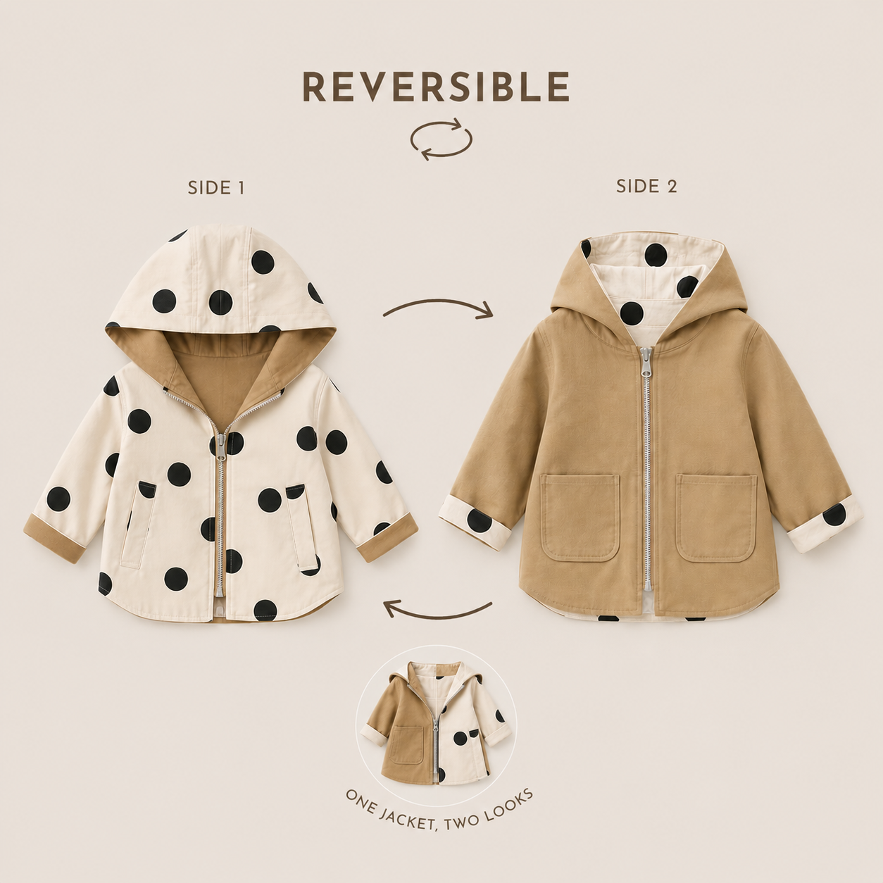 Double-Sided Polka Dot Trench Coat