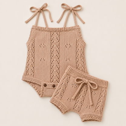 Dainty Knitted Romper and Shorts Set