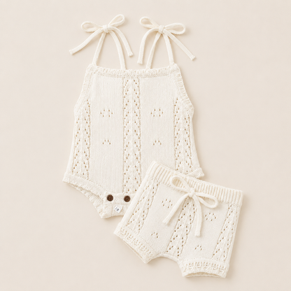 Dainty Knitted Romper and Shorts Set