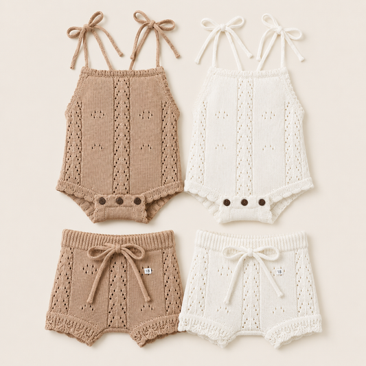 Dainty Knitted Romper and Shorts Set