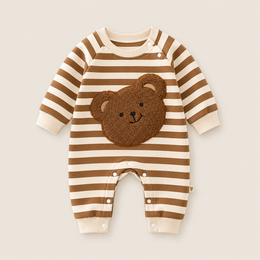 Brown Stripe and Teddy Bear Baby Romper