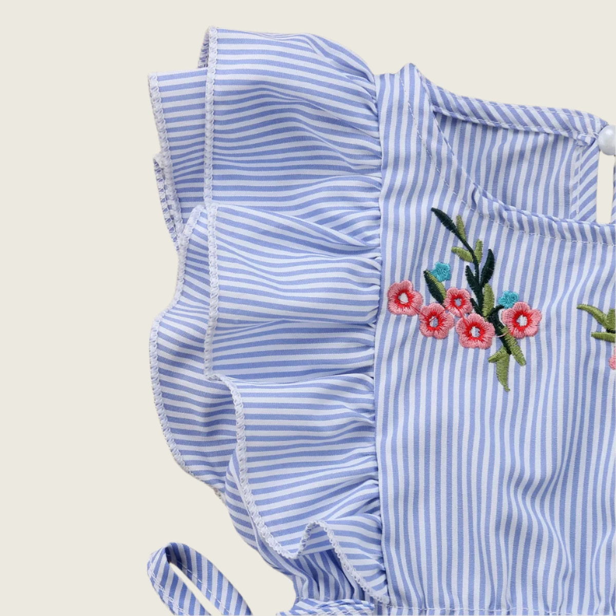 Flower Stripe Ruffle Romper