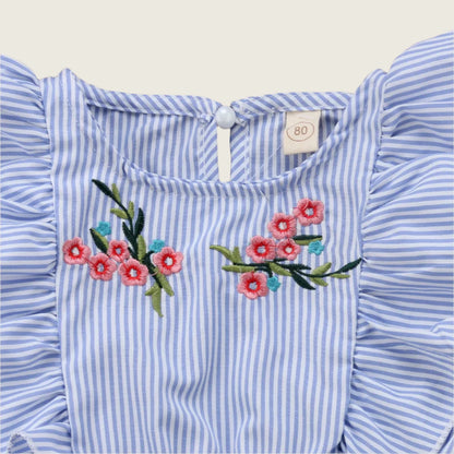 Flower Stripe Ruffle Romper