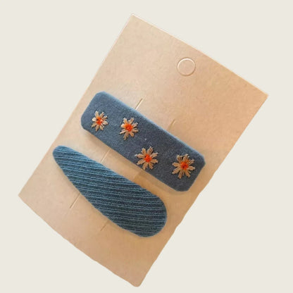 Denim Embroidered Hair Clips