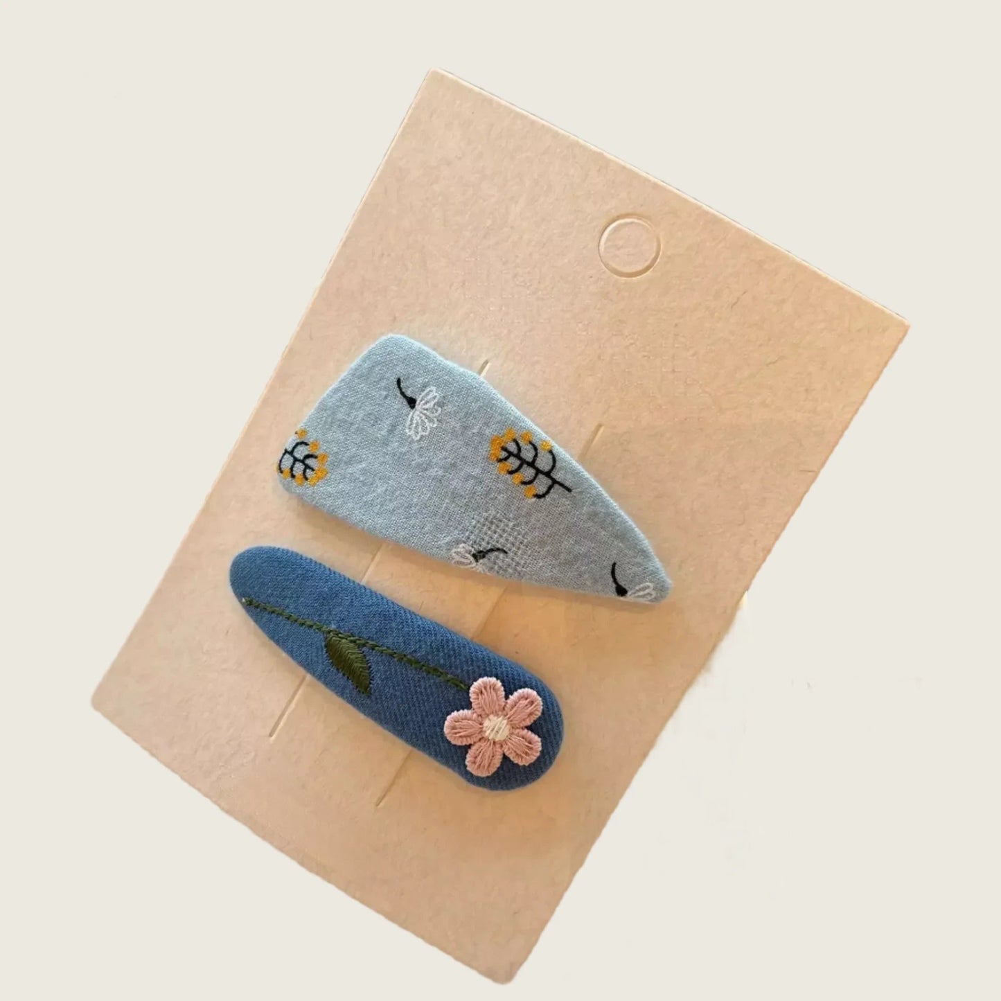 Denim Embroidered Hair Clips