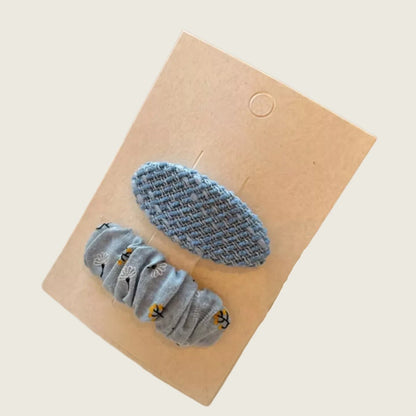 Denim Embroidered Hair Clips