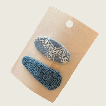 Denim Embroidered Hair Clips
