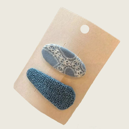 Denim Embroidered Hair Clips