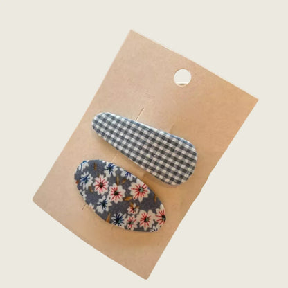 Denim Embroidered Hair Clips