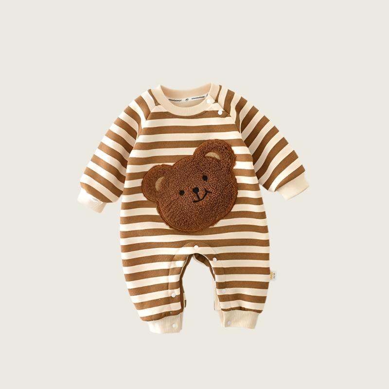 Brown Stripe and Teddy Bear Baby Romper