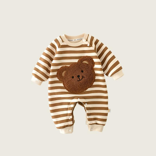 Brown Stripe and Teddy Bear Baby Romper