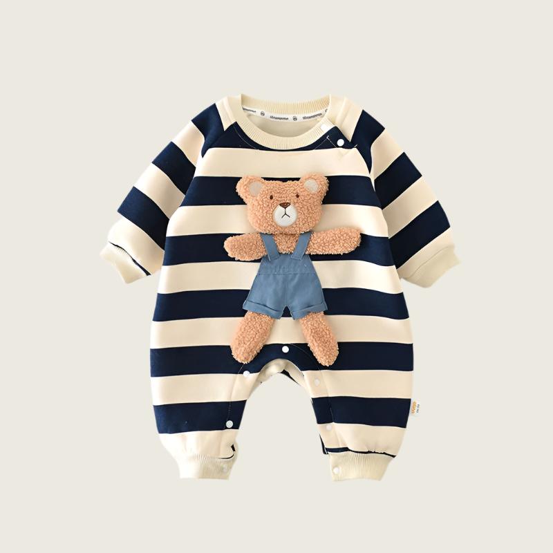 Navy Stripe Teddy Bear Baby Romper