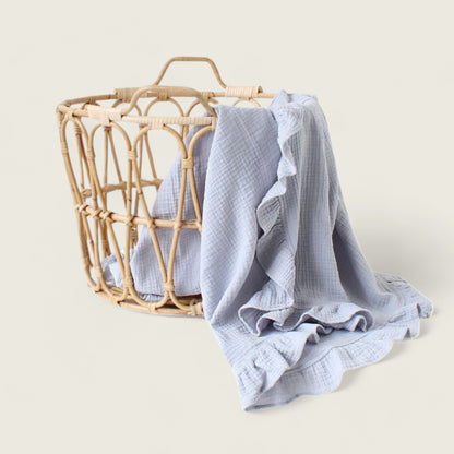 Baby Blue - Ruffle Cotton Muslin Swaddle