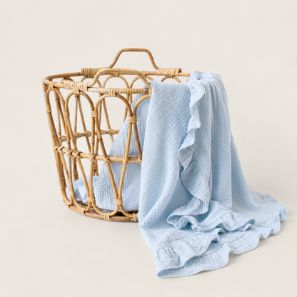 Baby Blue - Ruffle Cotton Muslin Swaddle