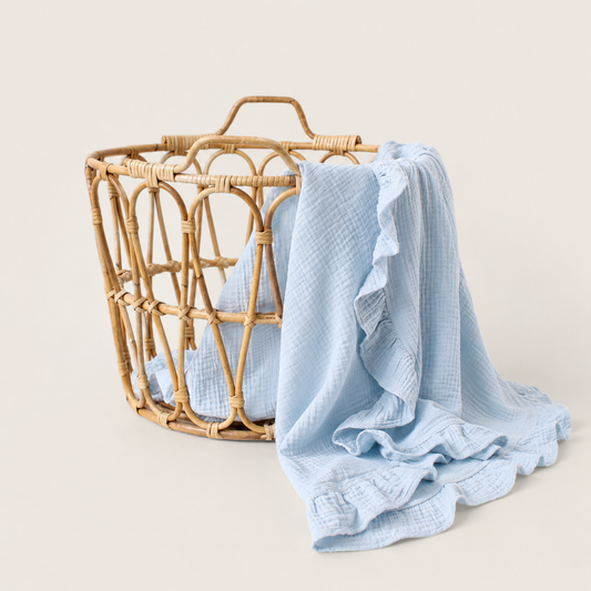 Baby Blue - Ruffle Cotton Muslin Swaddle