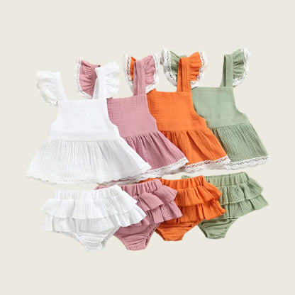 Sophia Lace Sleeve Dress and Tutu Shorts Set