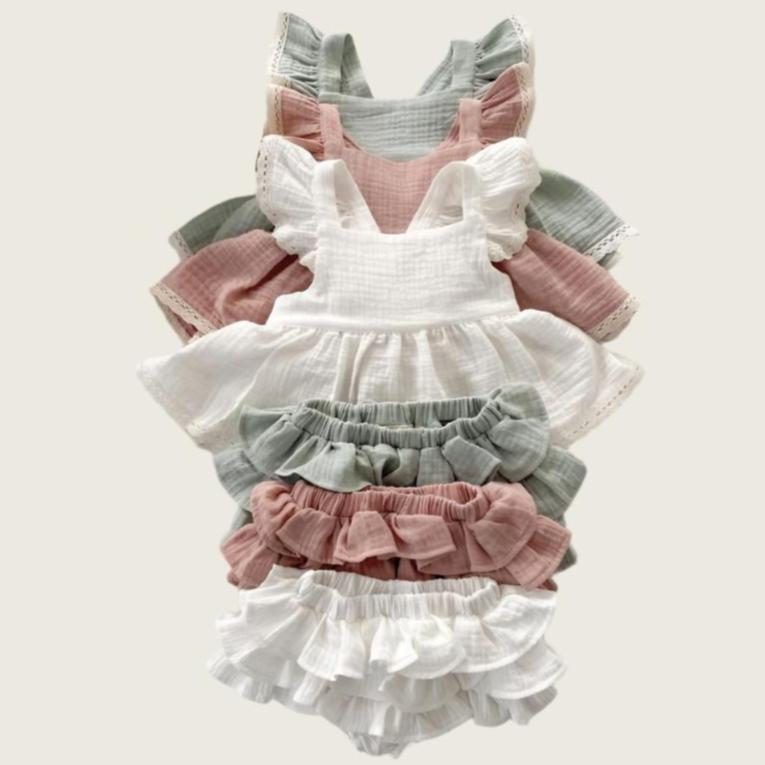 Sophia Lace Sleeve Dress and Tutu Shorts Set