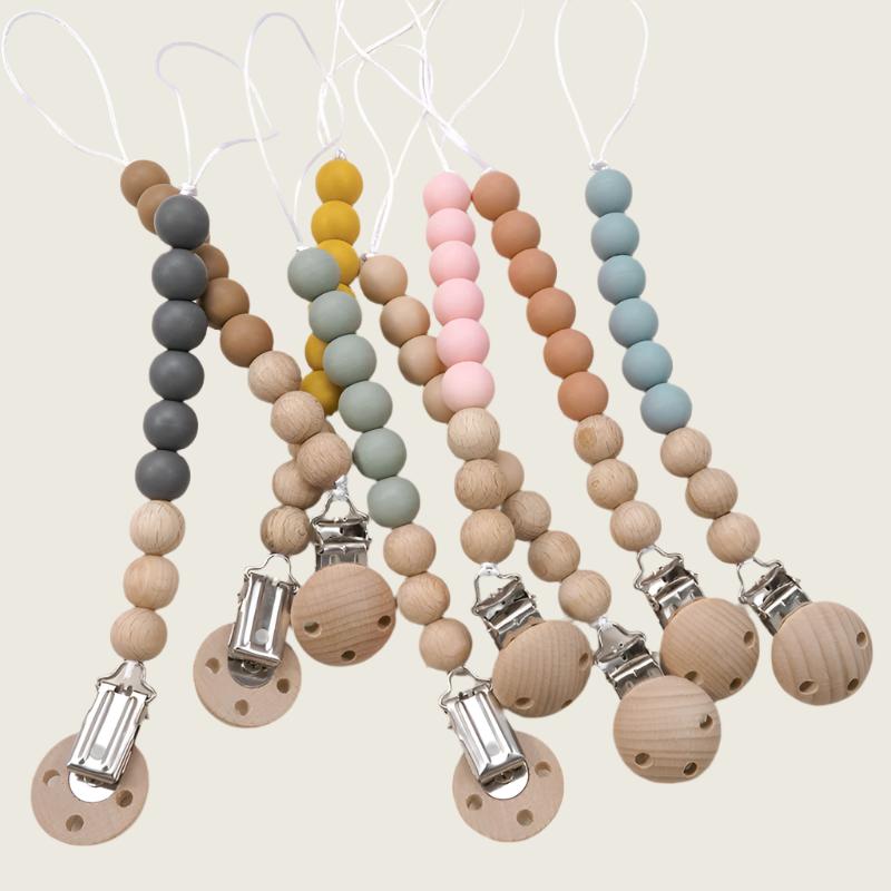 Silicone and Beachwood Pacifier Clip