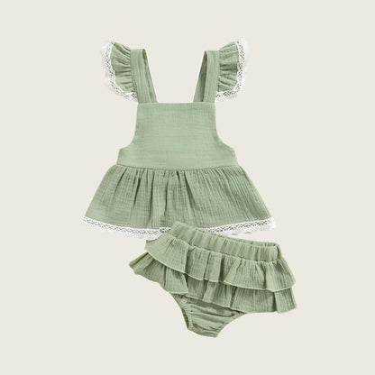 Sophia Lace Sleeve Dress and Tutu Shorts Set