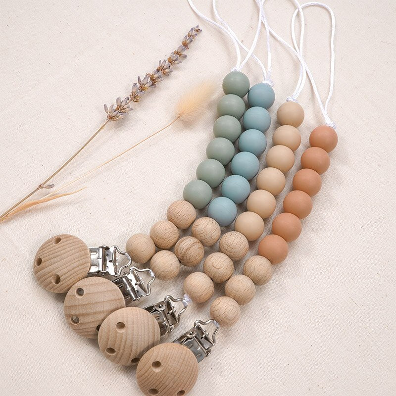 Silicone and Beachwood Pacifier Clip