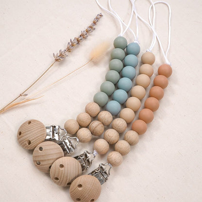 Silicone and Beachwood Pacifier Clip