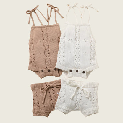 Dainty Knitted Romper and Shorts Set