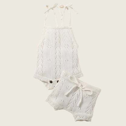 Dainty Knitted Romper and Shorts Set