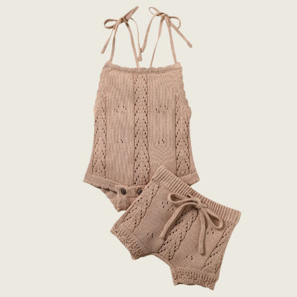 Dainty Knitted Romper and Shorts Set