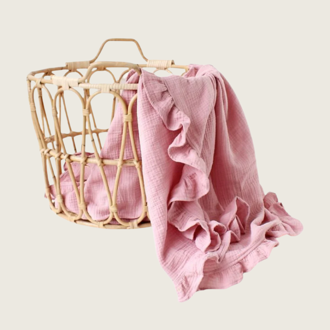 Soft Pink - Ruffled Cotton Muslin Swaddle