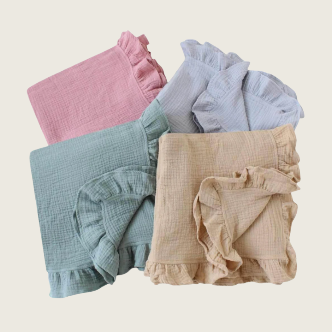 Soft Pink - Ruffled Cotton Muslin Swaddle