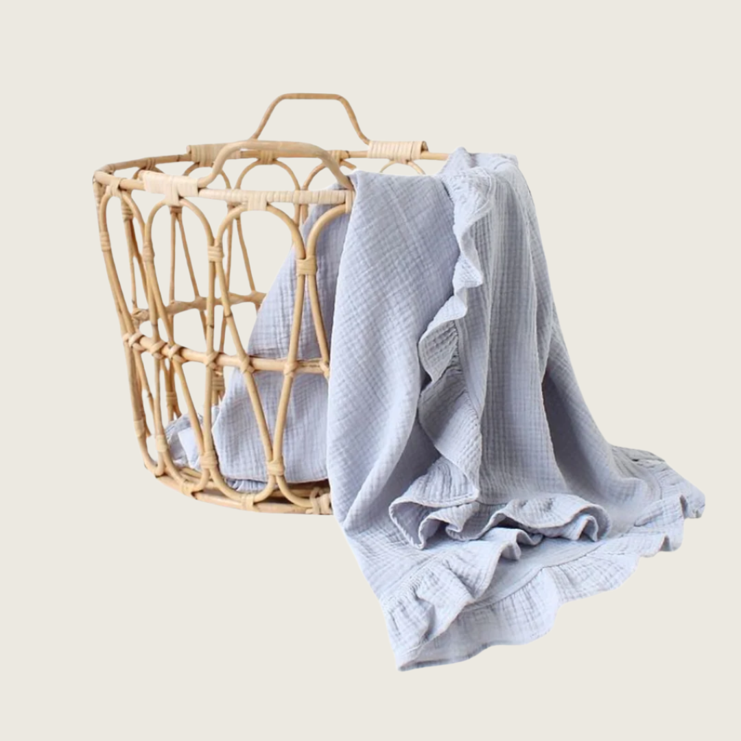 Baby Blue - Ruffle Cotton Muslin Swaddle