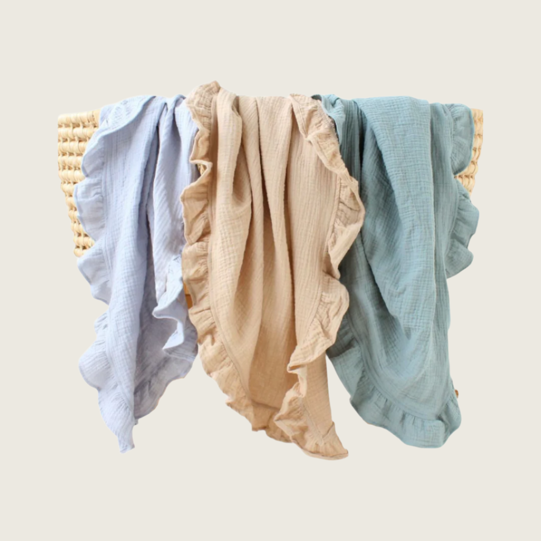 Baby Blue - Ruffle Cotton Muslin Swaddle