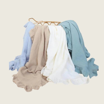 Baby Blue - Ruffle Cotton Muslin Swaddle